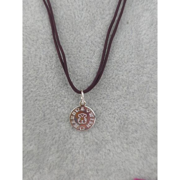 Sterling Silver TOUS Teddy Bear Pendant Necklace 'Make a Wish' On Cord - Picture 2 of 6